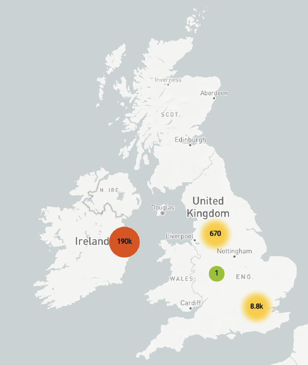 Geolocation of attempts within Great Britain as of 12:37pm Eastern December 15, 2021